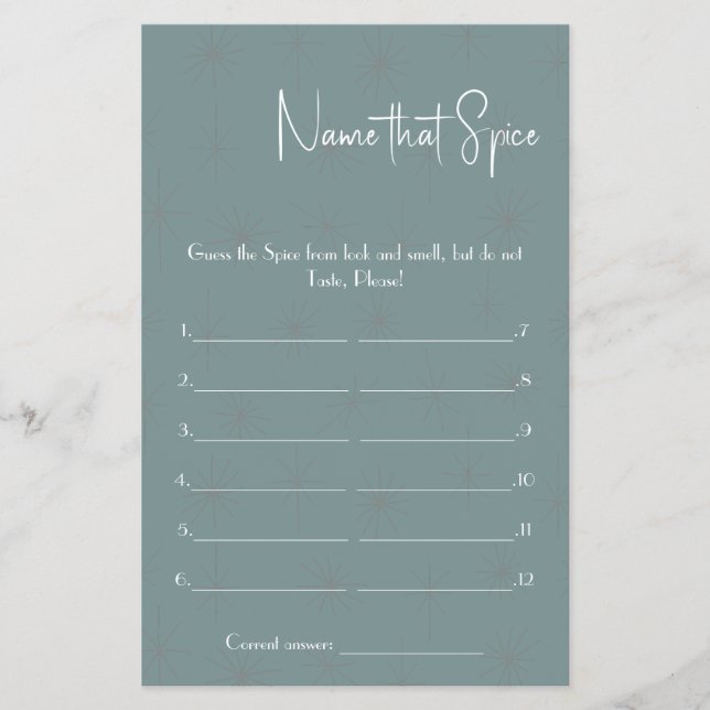 Nome que Especiaria - Folheto de Jogo de Chá (Frente)