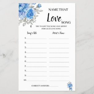 Nome que Love Song Blue Flowers Cartão de Jogo de