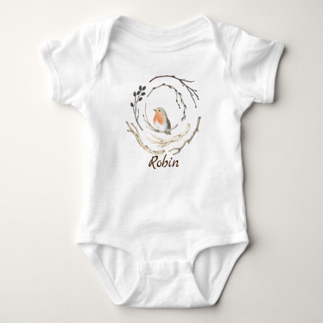 Nome Robin Sparrow Pássaros bebê Camisa personaliz (Frente)