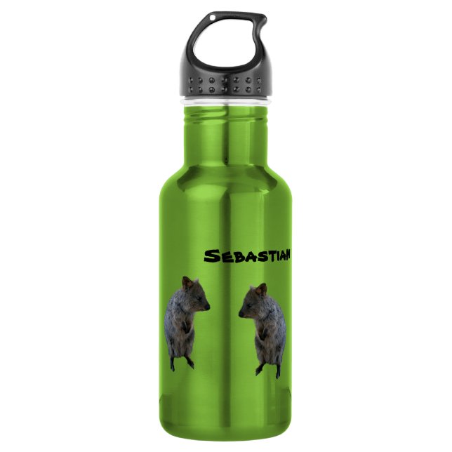 Nome Sebastian Com 2 Aussie Quokkas, Garrafa De Ág (Frente)