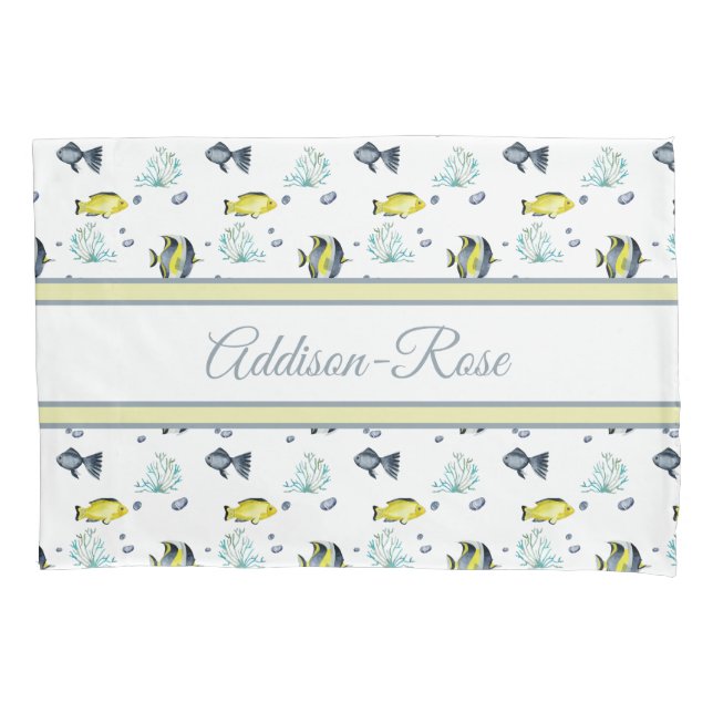 Nome Yellow Blue Tropical Fish Pattern Nursery (Frente)