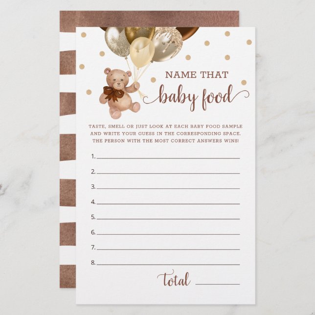 Nomeie o Jantar do Bebê Jogo Chá de Bebê Urso de P (Frente/Verso)