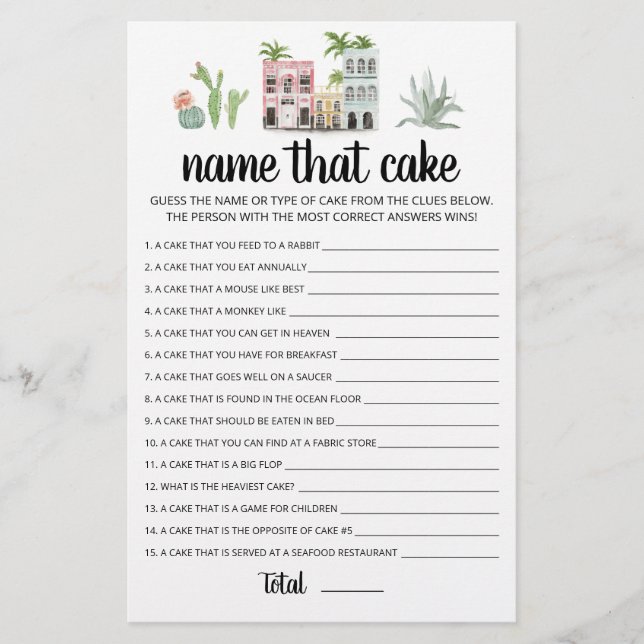 Nomeie o jogo do bolo Party com Respostas (Frente)