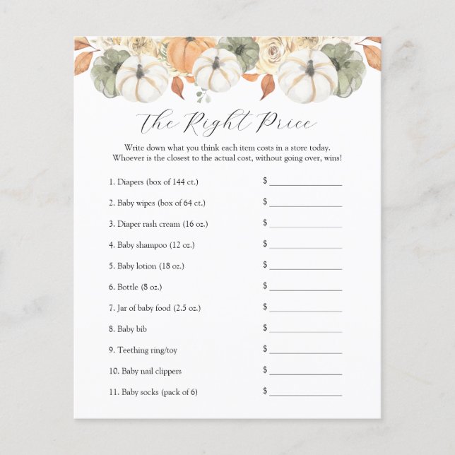 Nomeie o Jogo do Chá de fraldas de Preço (Frente)