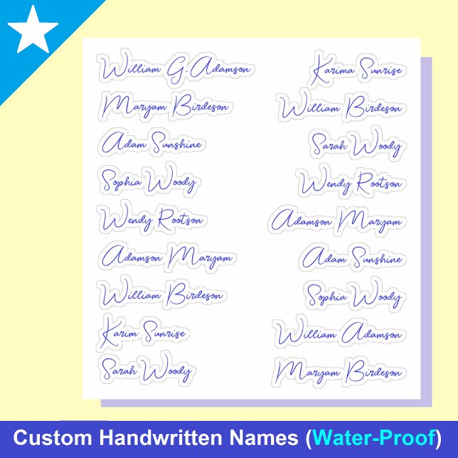 Nomes Completos Modernos 18 | Adesivos de Letra Cu (blue Names modern Monoline Calligraphy Script Stickers)