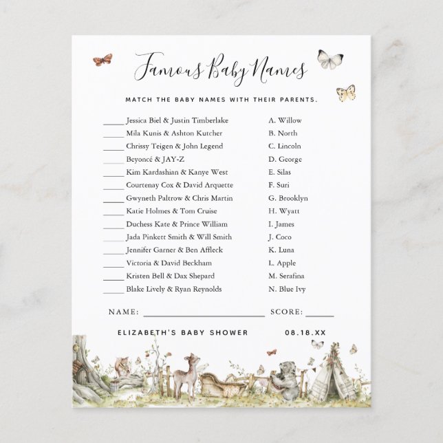 Nomes de Bebês Famosos | Jogo Chá de fraldas (Frente)