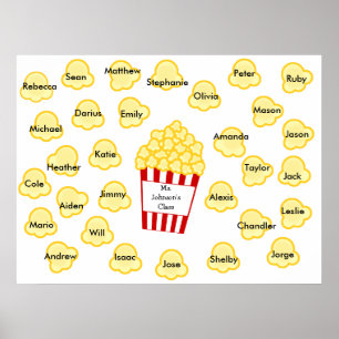 Nomes de Classe Popcorn Professora Poster - Ajusta
