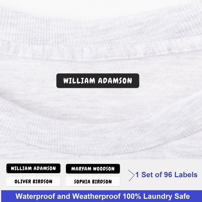 Nomes de etiqueta de Cheio preto e branco à prova  (Personalized Minimalist Waterproof Black and White Name Labels)