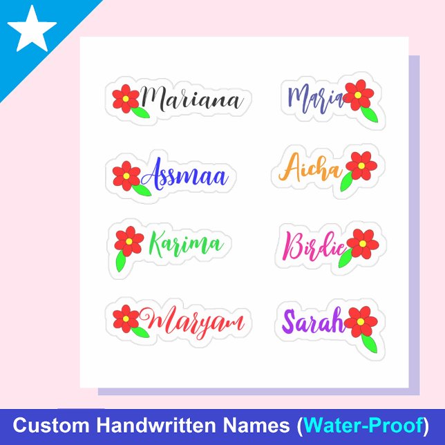 Nomes e Flores à Mão: Adesivos à Prova de Água (Personalized floral Stickers for Girls)