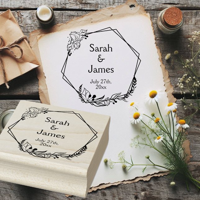 Nomes Geométricos Românticos Carimbo de Borracha D (Rustic geometric wedding rubber stamp.)