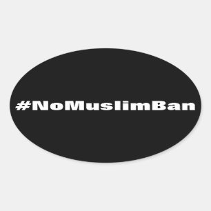 #NoMuslimBan, texto branco sobre adesivos pretos