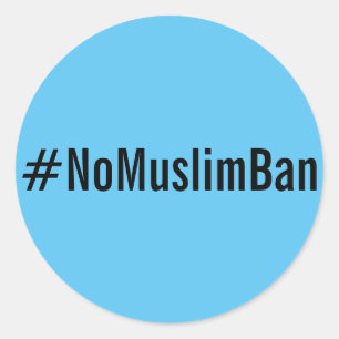 #NoMuslimBan, texto preto em adesivos azuis brilha
