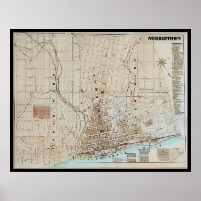Norristown Map PA Pensilvânia 1871 Poster (Frente)