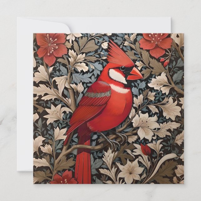 Norte Cardinal Bird William Morris Inspirado (Frente)