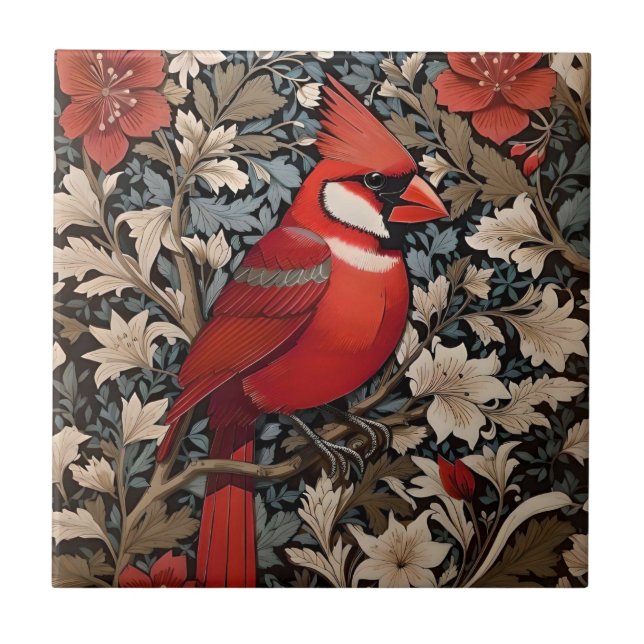 Norte Cardinal Bird William Morris Inspirado (Frente)