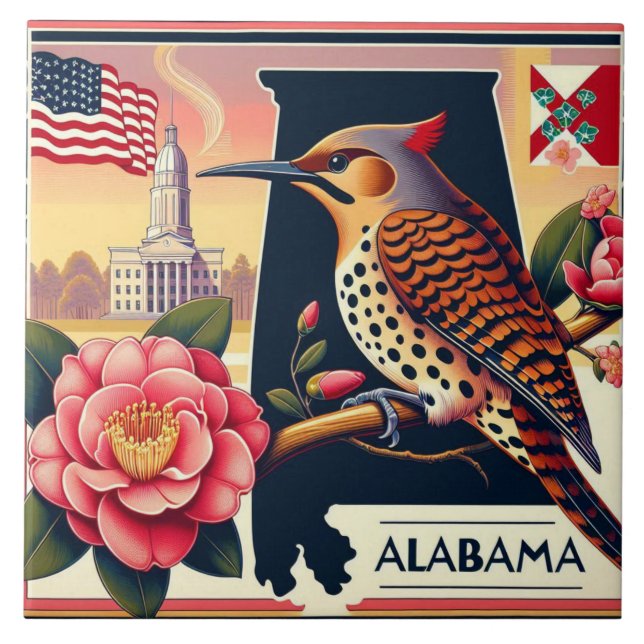 Norte do Alabama Flicker Bird & Camellia Flower (Frente)