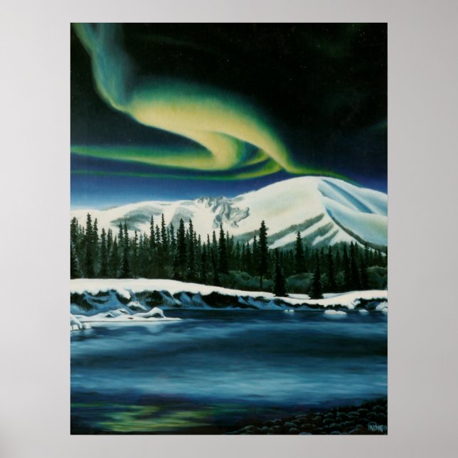 Norte Lights Painting Canada Landscape Poster (Frente)