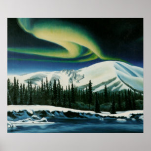 Norte Lights Painting Yukon Landscape Poster