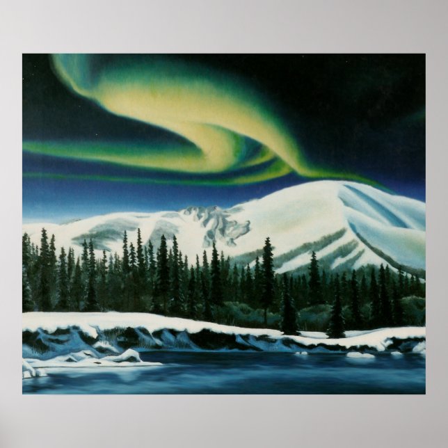 Norte Lights Painting Yukon Landscape Poster (Frente)