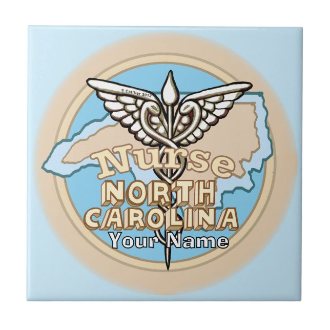 North Carolina Nurse Caduceus Ceramic Tile (Frente)