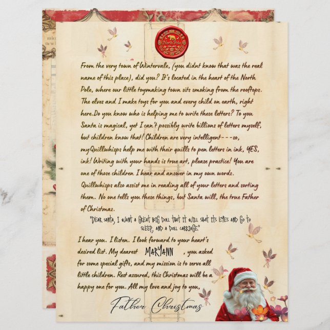 North Pole Personal Christmas Letter From Santa (Frente/Verso)