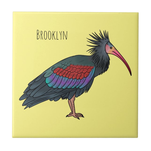 Northern bald ibis bird cartoon illustration  (Frente)