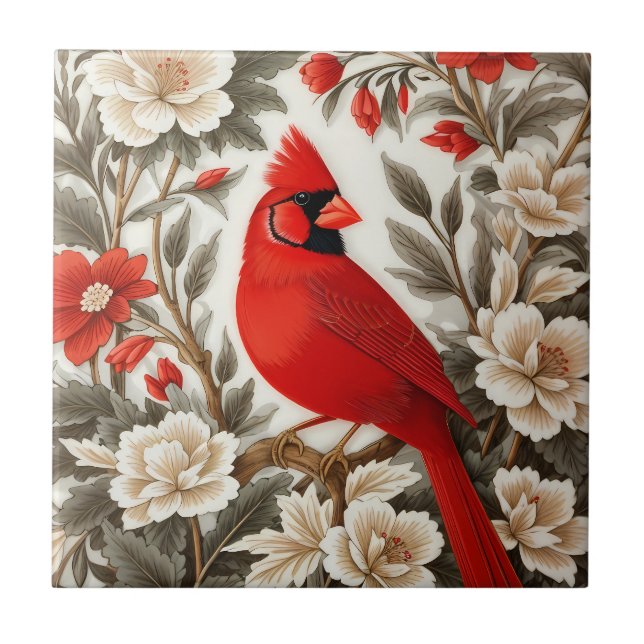 Northern Cardinal Bird Beautiful Floral (Frente)