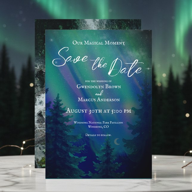 Northern Lights Magical Moment Photo Save the Date (Criador carregado)