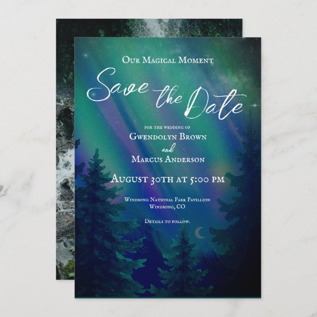 Northern Lights Magical Moment Save the Date Photo (Frente/Verso)