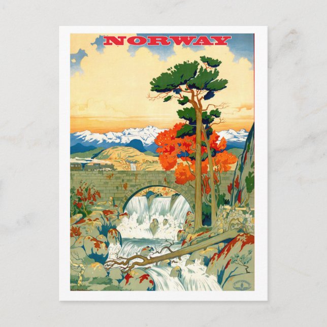 Noruega, cascata, cartão postal de viagens vintage (Frente)