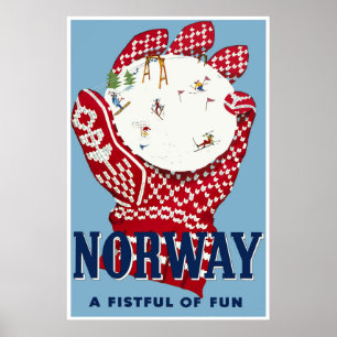 Noruega, poster de viagens do esqui