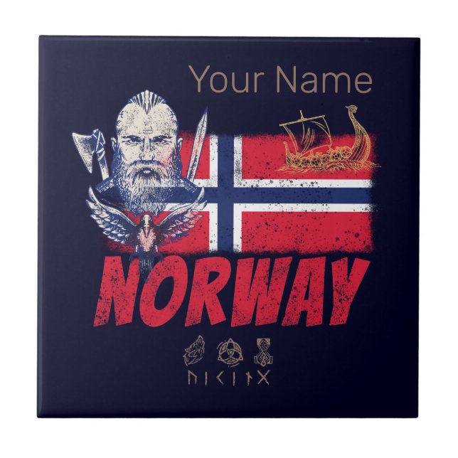 Noruega Viking Vintage Flag E Ship Souvenir (Frente)