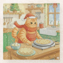 Norwegian Cat Making Christmas Lefse, Coaster