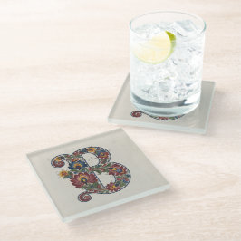 Norwegian Rosemaling Initial B, Glass Coaster