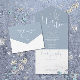Nós Adoramos Casamento Azul Dusty Script Heart