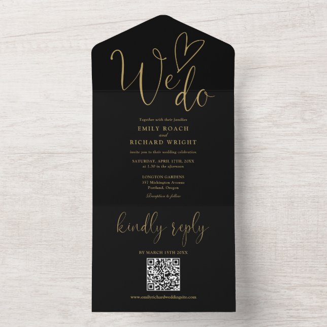 Nós Amamos Codigo QR de Coração Casamento Preto e  (Interno)