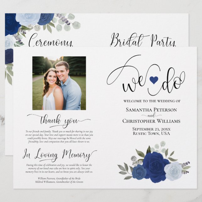Nós Fazemos! Blue Boho Rosas Programa de Casamento (Frente/Verso)
