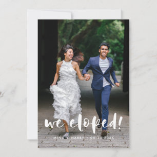 Nós fugimos Cartão de foto de casamento com script
