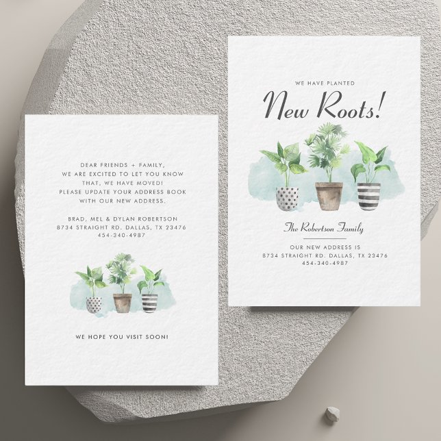 Nós movemos o anúncio de movimento Boho Chic (Watercolor Change of Address Potted Plants Moving Announcement)