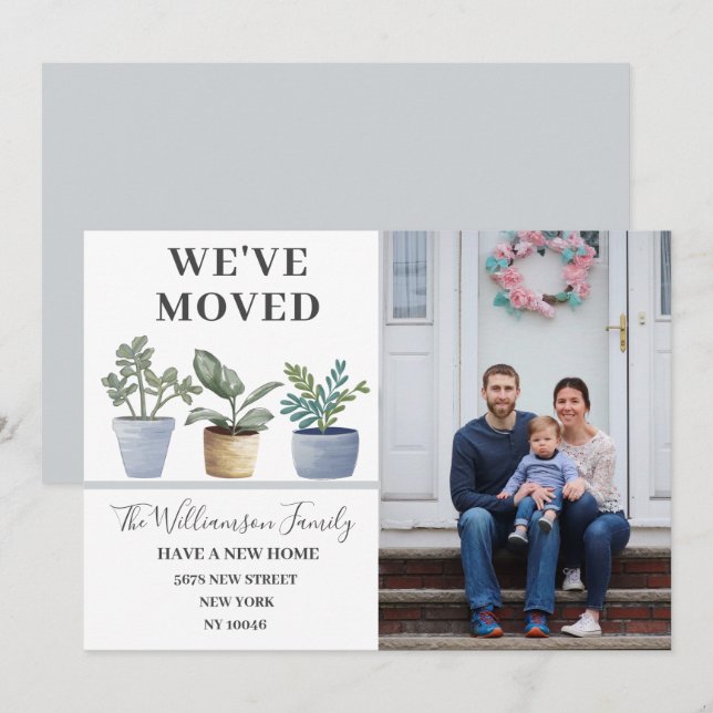 Nós movemos plantas poliméricas com anúncio azul e (Frente/Verso)