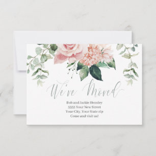 Nós Mudamos Anúncio de Script Floral Verde Rosa