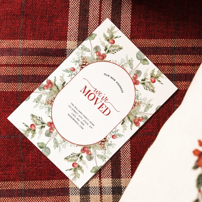 Nós mudamos o anúncio de mudança do inverno Pine B (Sending your family and friends a festive 'We've Moved!' Christmas card!
)