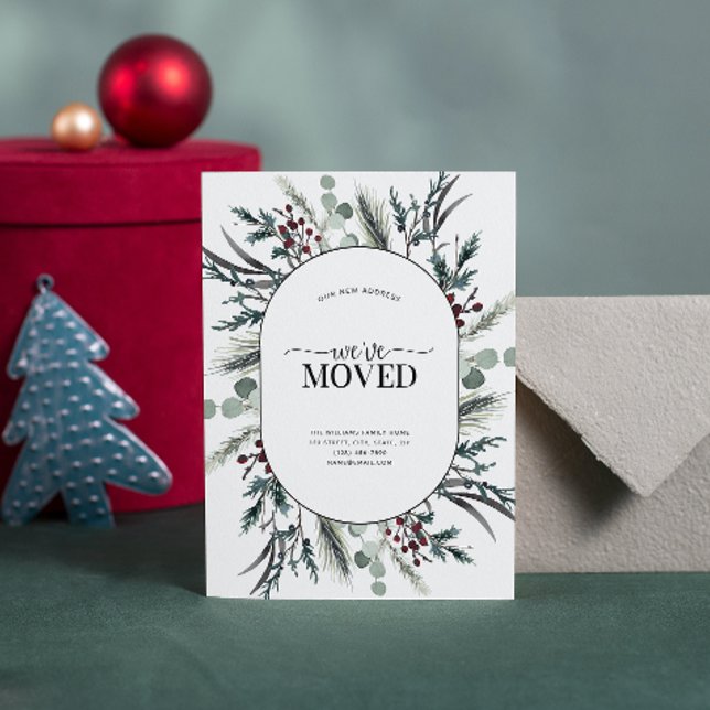 Nós mudamos o anúncio do movimento botânico do inv (Sending your family and friends a festive 'We've Moved!' Christmas card!
)