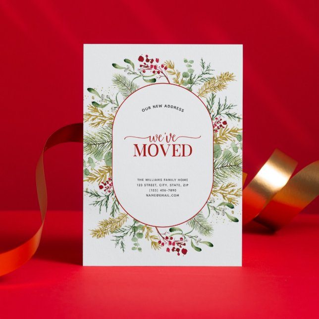 Nós mudamos o anúncio Dourado do inverno em movime (Sending your family and friends a festive 'We've Moved!' Christmas card!
)