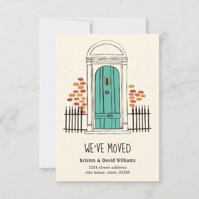 Nós nos mudamos - Anúncio de mudança de porta azul (Frente)