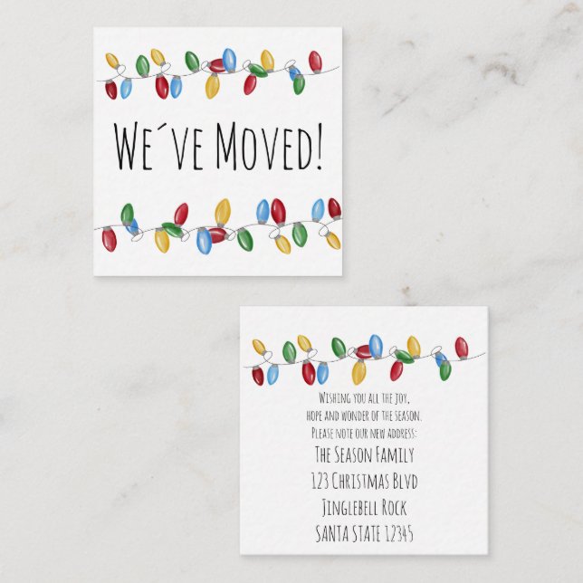 Nós nos mudamos  Encaixe de cartão de luzes de árv (Frente/Verso)