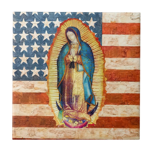 Nossa Senhora de Guadalupe Virgem Mary USA Flag (Frente)