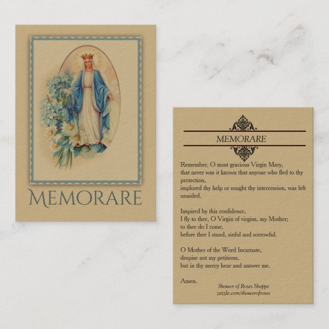 Nossa senhora do cartão santamente de Memorare da (Frente/Verso)