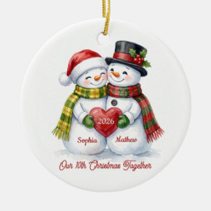 Nosso 10º Natal Juntos Enfeite de Homem de Neve