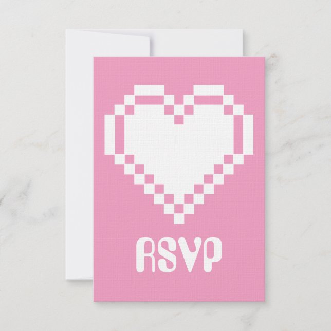 Nosso Cartão de RSVP de 8-Bit Hearts em Petal Pink (Frente)